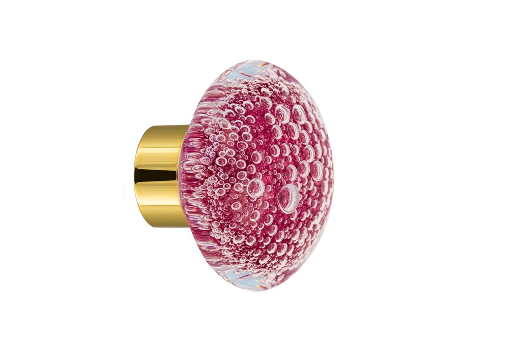 [67402230-3542123] Door knob collection Microbulles - Fuchsia Pink - Disc Ø55 mm (Cabinet, Polished Brass)