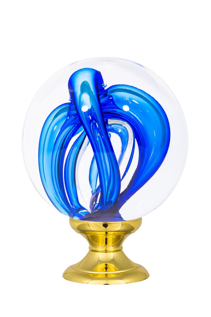 [65401045-42103119] Boule d'escalier collection Tubes de Bulles - Bleu (Embase Classique, Laiton Poli)