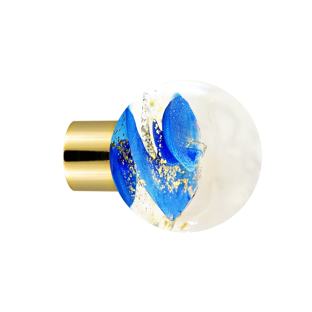 [62427045G-3242128] Bouton de meuble collection Bahrein - Bleu + Or - Sphérique Ø35 mm (Embase meuble - Laiton Poli)
