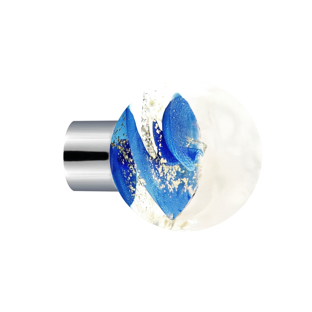 Furniture knob collection Bahrein - Bleu + Argent - Spherical Ø35 mm (Furniture knob base - Polished Brass)
