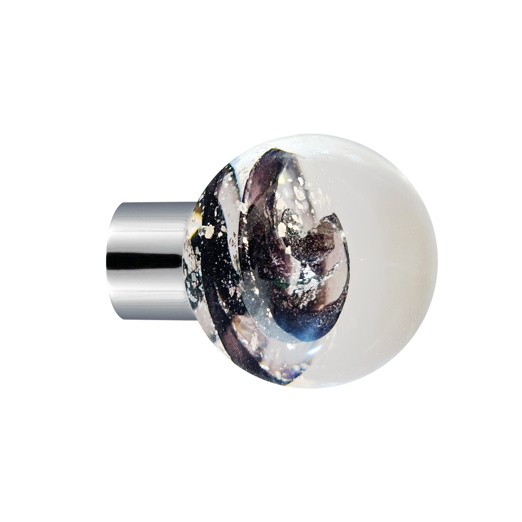 Furniture knob collection Bahrein - Black + Silver - Spherical Ø35 mm (Furniture knob base - Polished Brass)