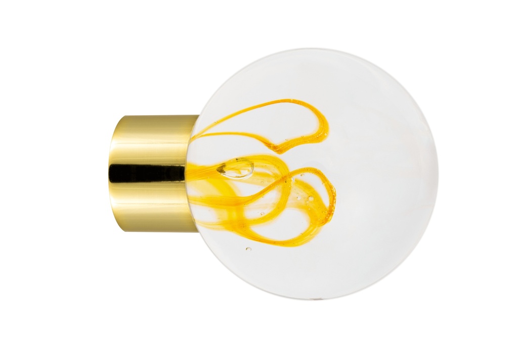 [62401019-3242119] Furniture knob collection Tubes de Bulles - Topaz Yellow - Spherical Ø35 mm (Furniture knob base - Polished Brass)