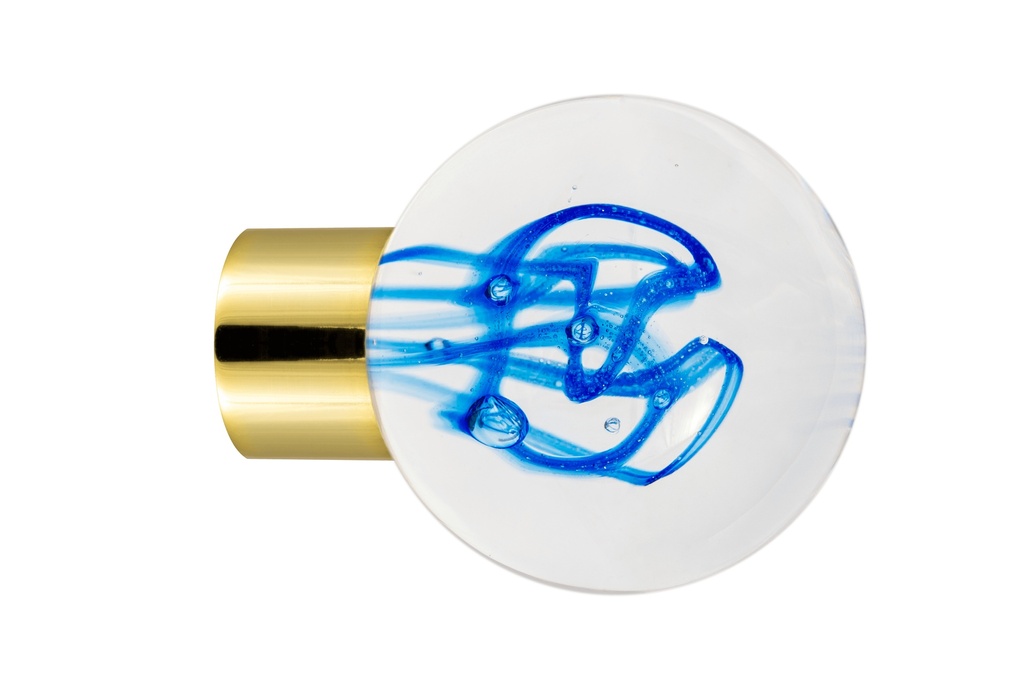 [62401045-3242119] Bouton de meuble collection Tubes de Bulles - Bleu - Sphérique Ø35 mm (Embase meuble - Laiton Poli)