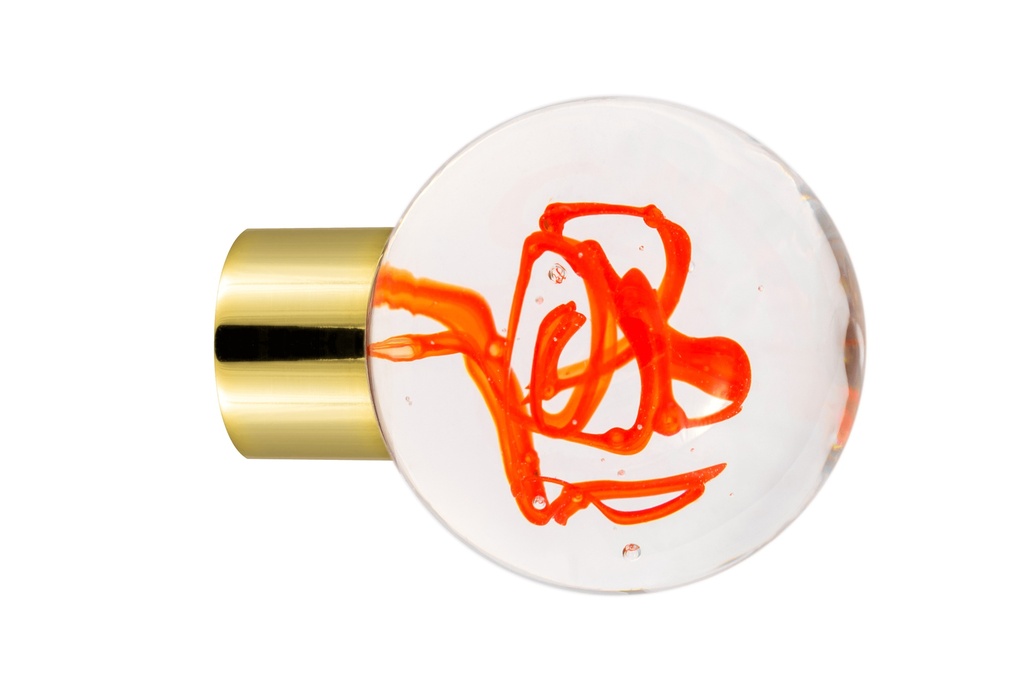 [62401122-3242119] Bouton de meuble collection Tubes de Bulles - Rouge Chili - Sphérique Ø35 mm (Embase meuble - Laiton Poli)