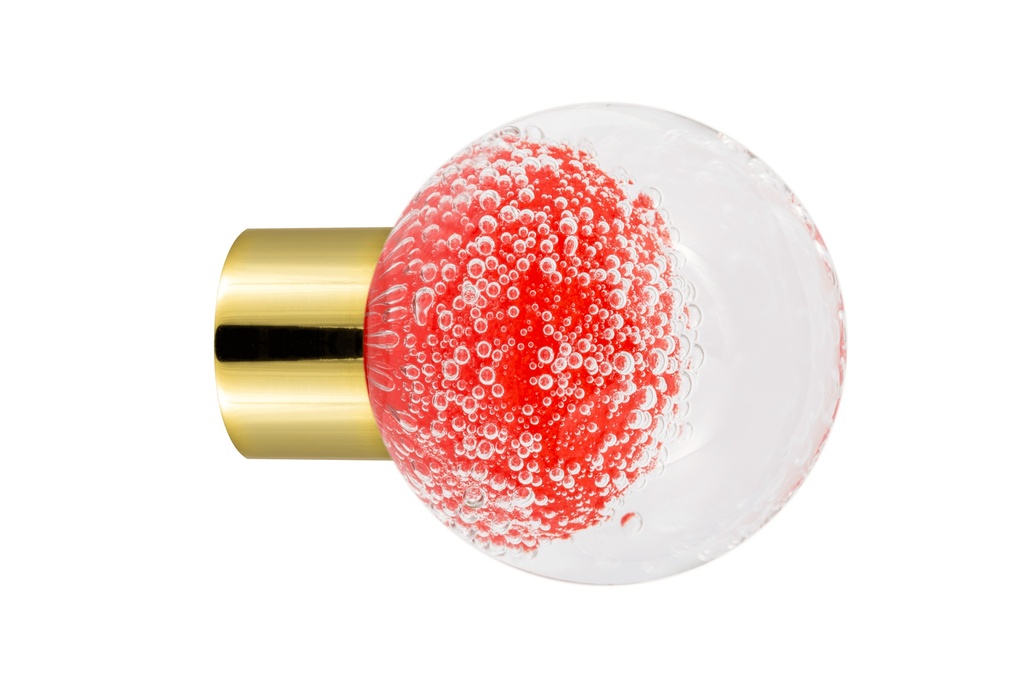[62402122-3242123] Bouton de meuble collection Microbulles - Rouge Chili - Sphérique Ø35 mm (Embase meuble - Laiton Poli)