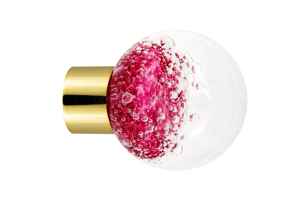 [62402230-3242123] Furniture knob collection Microbulles - Fuchsia Pink - Spherical Ø35 mm (Furniture knob base - Polished Brass)