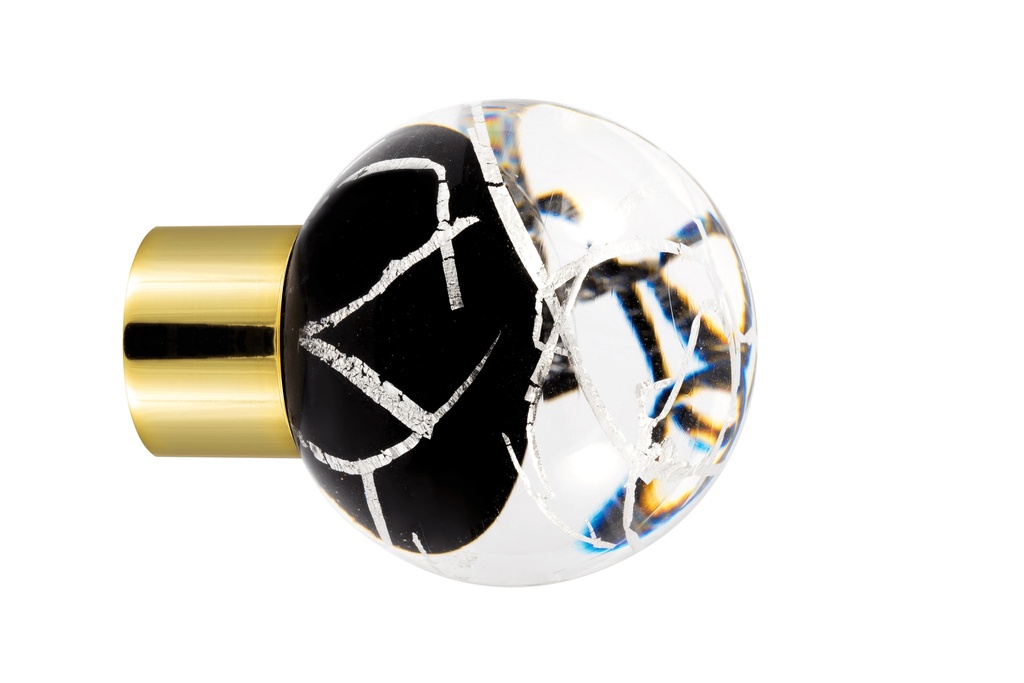 [62103095A-3242127] Bouton de meuble collection Malo Flash - Noir + Argent - Sphérique Ø35 mm (Embase meuble - Laiton Poli)